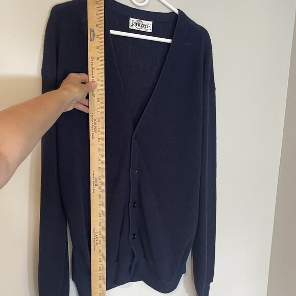 Vtg Jantzen Navy Blue Knit Cardigan XL Men’s Sweater Fold Cuff Retro Grandpa 80s - Picture 3 of 6